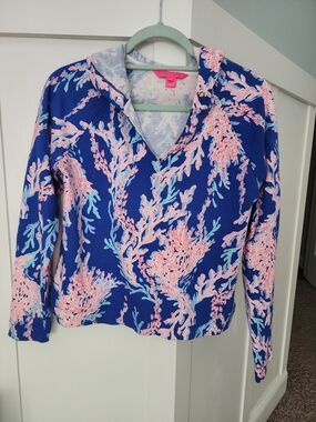 Lilly Pulitzer Navy Blue Coral-Print Pullover Hoodie
